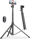 71'' Phone Tripod Stand, Extendable Reinforced Aluminum Phone Stand with Wireless Remote, Stable Cellphone Tripod Compatible with iPhone 15/14/13 Galaxy S23/S22 Huawei. by Pnitri