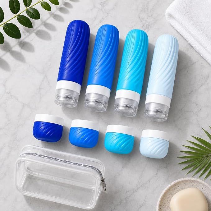 Travel Bottles for Toiletries 8 Pack: TSA Approved 3oz Leak Proof Containers - Silicone Squeezable Bottles for Shampoo Lotion - Travel Essentials for Women Men with Clear Bag - Image 3