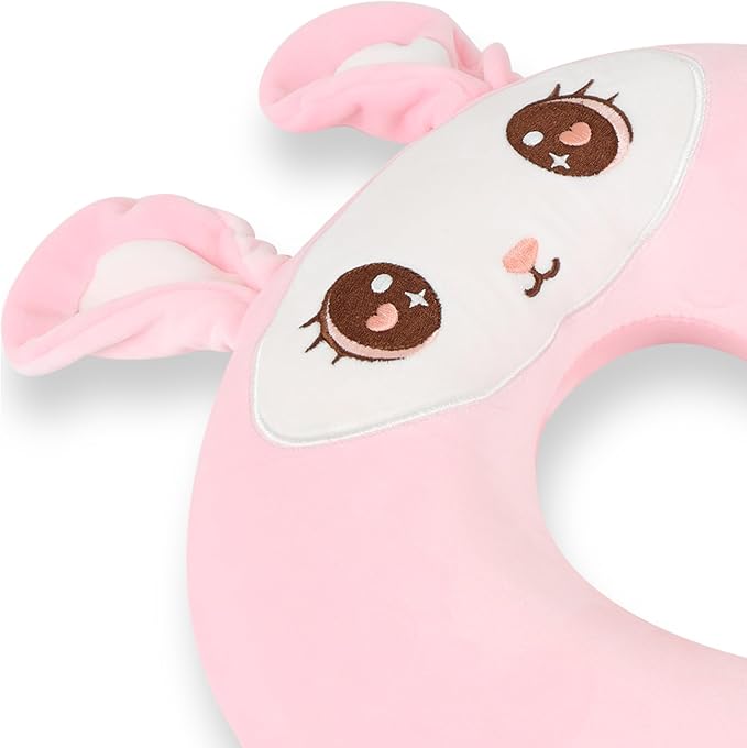 Sexysamba Cartoon Headrest & Neck Pillow for Kids Boys & Girls, Teens, Travel Accessories for Airplane, Car, Recline, Memory Foam Cute Travel Pillow with Sleep Eye Mask - Pink Rabbit - Image 5
