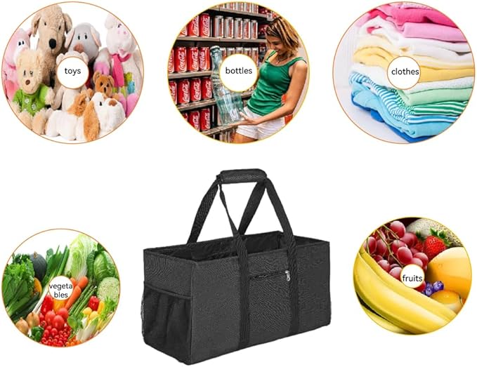 Extra Large Utility Tote Bag - Reusable Grocery Bags Foldable Heavy Duty | Large Shopping Tote 4 Pockets & Reinforced Handles, Water-Resistant Collapsible Tote for Beach, Picnic, Car Storage - Image 6