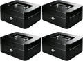KYODOLED Metal Cash Box with Key Lock & Money Tray - Secure Safe for Home, Office & Events, Ideal for Cash, Meds & Small Items, 7.87" x 6.30" x 3.35", Black, 4 Pack by KYODOLED