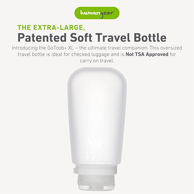 humangear GoToob+ (XL) | Refillable Silicone Travel Bottle | Locking Lid | Food-Safe Material | Clear, XL (6 fl.oz.; 177ml) | Refillable & Leak-Proof Silicone Travel Size Bottles with Locking Cap for Toiletries, Camping & TSA Carry-On - Image 2