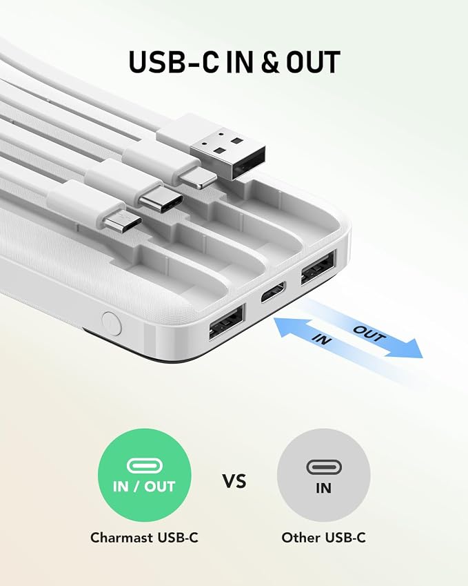 charmast Portable Charger Built-in Cables, 10000mAh Slim Power Bank Pocket | 22.5W Fast Charging Battery Pack for iPhone 17/16/15 Samsung Android, Flight-Approved, Multi-Device, USB-C, Daily Commute - Image 5