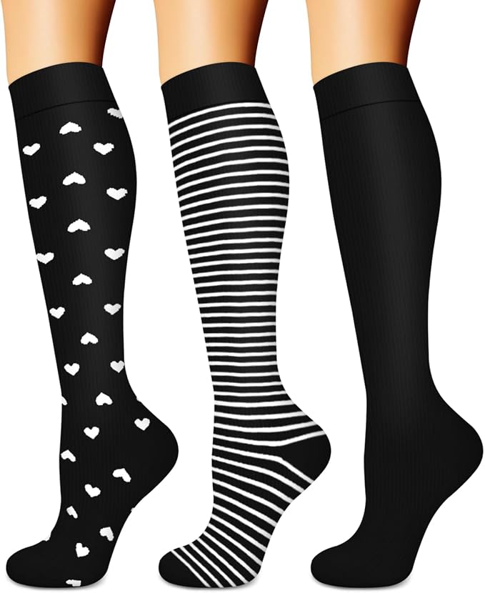 Compression Socks for Women & Men (3 pairs) - Best Support for Nurses, Running, Hiking, Recovery & Flight Socks by BLUEENJOY