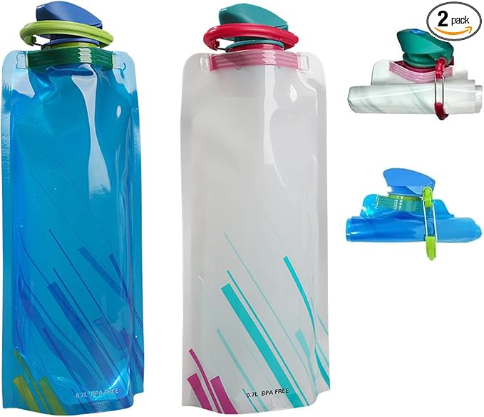 Collapsible Water Bottles for Travel – 23oz Foldable Water Bottle with Carabiner,Leakproof BPA-Free Water Jup, Portable Reusable Water Bottle for Hiking,Sports,Camping,Biking (White+Blue) by LuLuya