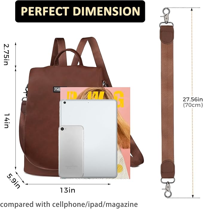 Convertible Backpack Purse for Women Anti Theft Nylon Backpack Brown | Hidden Back Zipper Opening, Compact Travel Size,PU Leather, Daypack for College Work, Fits 13-inch laptop - Image 3