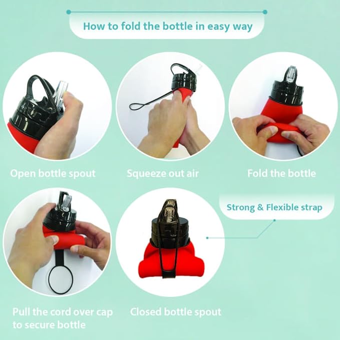 Collapsible Water Bottles 20oz, Odorless BPA-Free Silicone, Leak-Proof Foldable Reusable Bottle - Perfect for Cruise Travel Sports Gym Hiking Camping Cycling - Red - Image 8