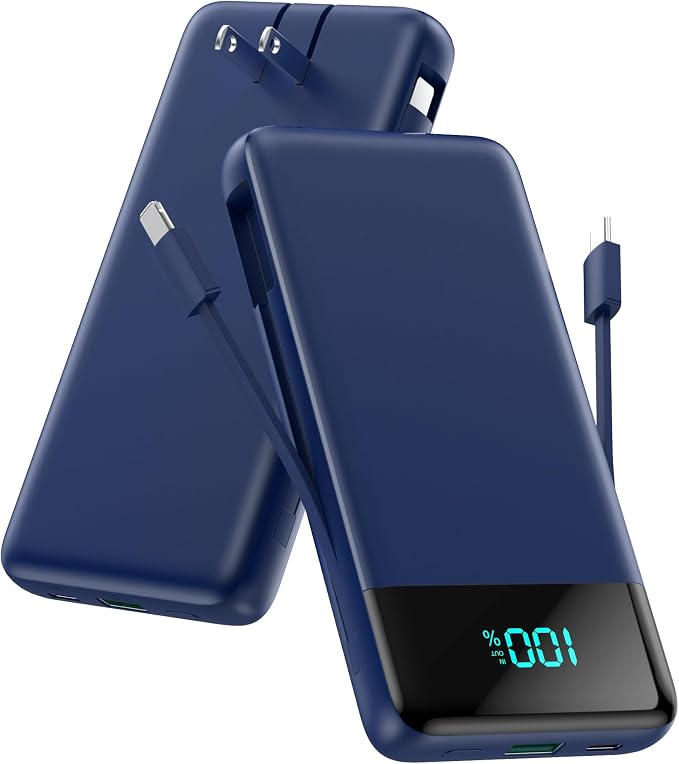 Portable Charger for iPhone with Built in Cables and Wall Plug,Upgraded 13800mAh Fast Charging USB C Power Bank,4 Outputs Travel Essential Battery Pack Compatible with iPhone 17/16/15/14,Galaxy-Blue by FOCHEW