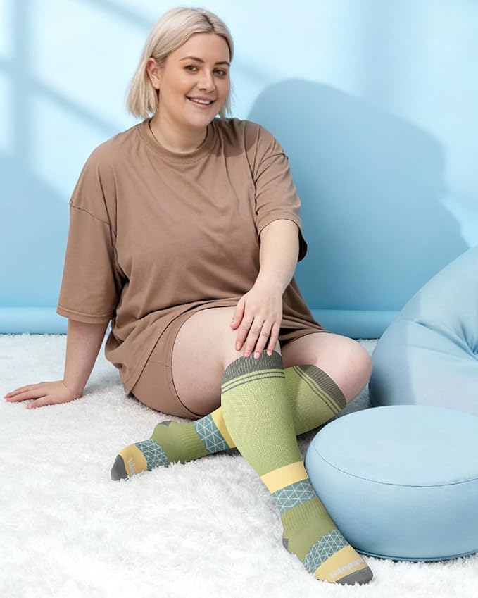 3-Pair Wide Calf Compression Socks for Women | 20-30mmHg Graduated Support, Easy On & Off, Knee High Length, Ankle Support, Travel Nurse Daily Wear, Cute Patterned - Image 3