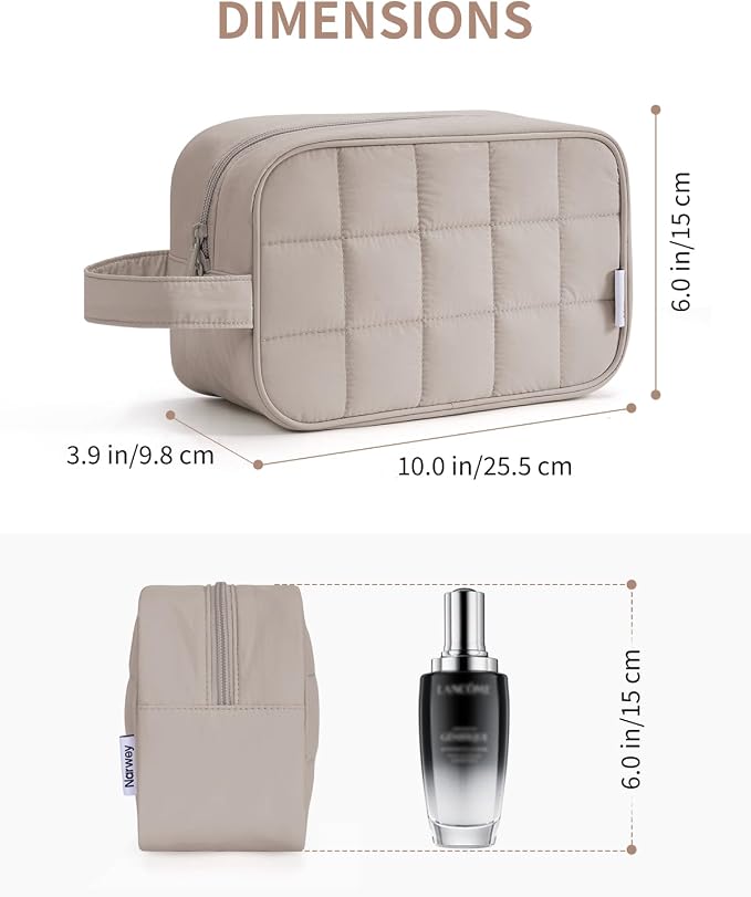 Narwey Quilted Makeup Bag Puffy Make up Bag Cosmetic Bag Organizer, Puffer Travel Toiletry Bag for Traveling Women Girl, Travel Bag for Toiletries, Skincare Medicine Bags (Khaki) - Image 5