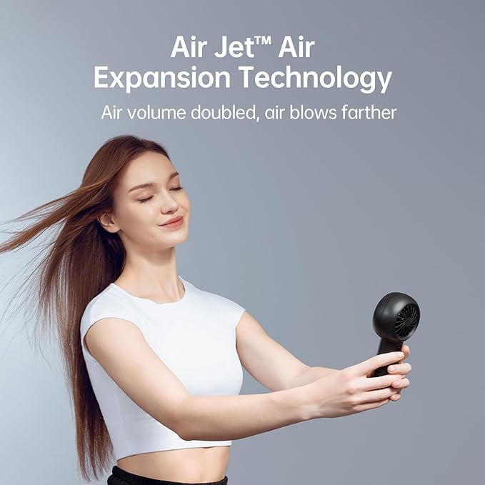 JISULIFE Portable Handheld Turbo Fan Rechargeable 6000mAh 5-Speed (Black) | Up to 18H max cooling, Personal Battery Powered Pocket Fan for Travel/Outdoor/Vacation/Concerts, Birthday Gifts for Women - Image 2