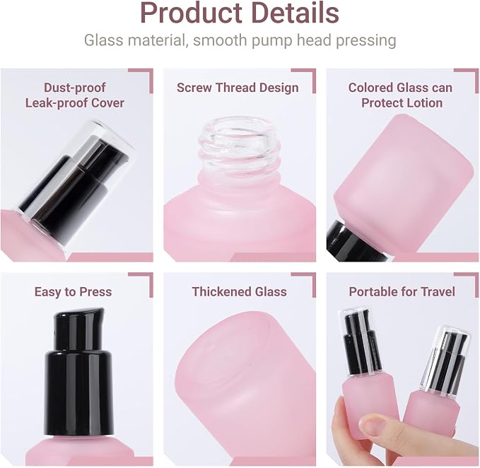 Segbeauty 0.5oz Frosted Glass Pump Bottle Dispenser, 3pcs Empty Travel Size Bottles with Pump, 15ml Refillable Travel Lotion Container, Mini Liquid Containers for Creams Oils Bottle in Mixed Color - Image 2