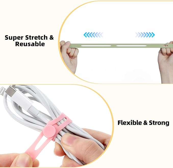 28Pcs Silicone Cable Ties Reusable, Multipurpose Cable Management Organizer, Adjustable Fastening Cable Straps with Locking Buckles, High Elasticity Cord Organizer, Travel Essentials (5.2in, 4Colors) - Image 3