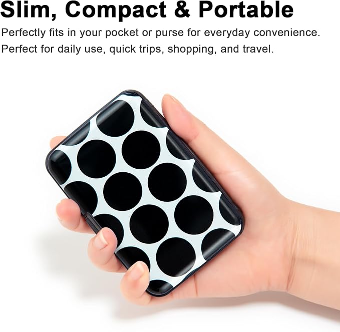Credit Card Holder Wallet for Women Men RFID Blocking Small Metal Business Aluminum Protector Sleeves Slim Mini Cards Case (Black White Polka Dot) - Image 2