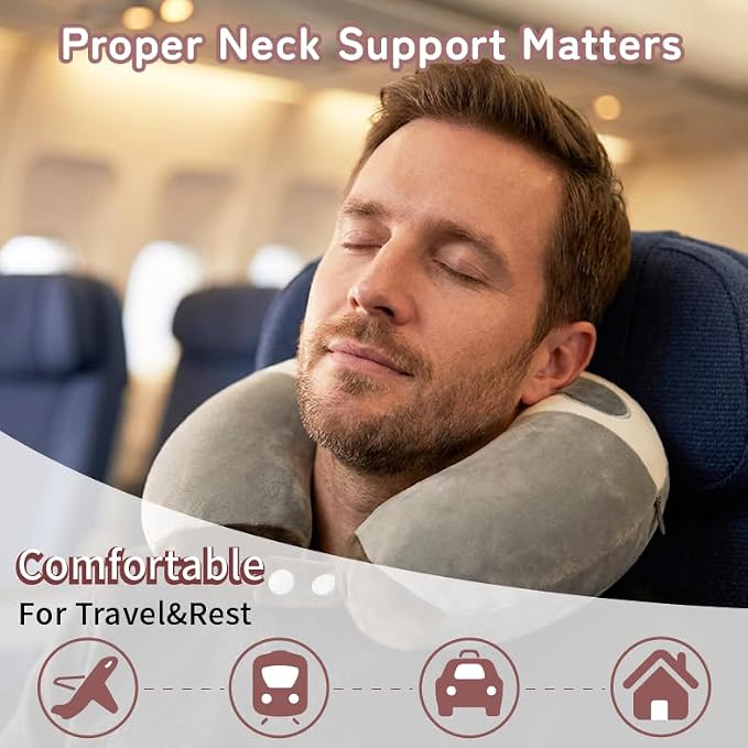 Memory Foam Kids Travel Neck Pillow for Ages 9+, Removable Cover, Sloth | Machine washable, 17 in neck size for teens and adults, 360-degree head and chin support, car and airplane use - Image 5