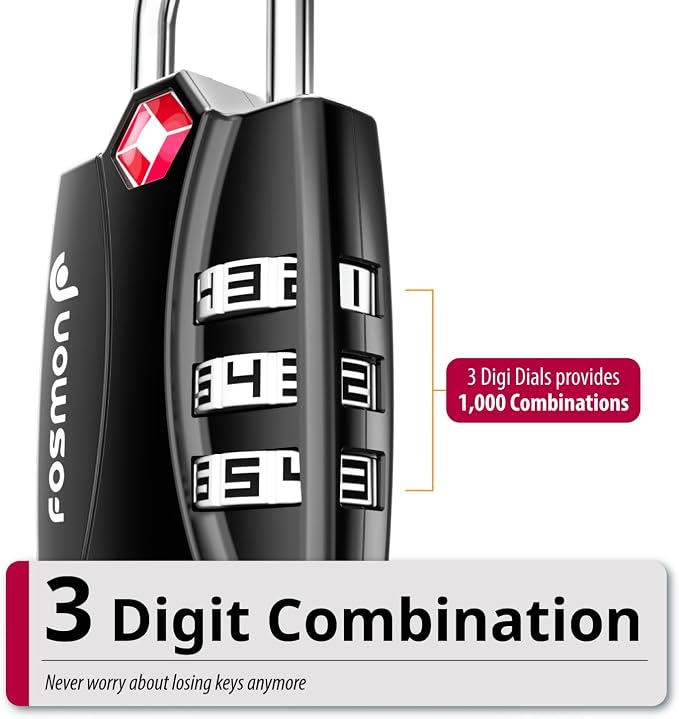 Fosmon TSA Approved Luggage Locks, 3 Digit Combination Padlock, 3 Pack | Open Alert Indicator, Durable Alloy Body, Backpack Zipper Anti Theft, Gym Locker Suitcase Padlock, Gun Case Tent Lock - Image 3
