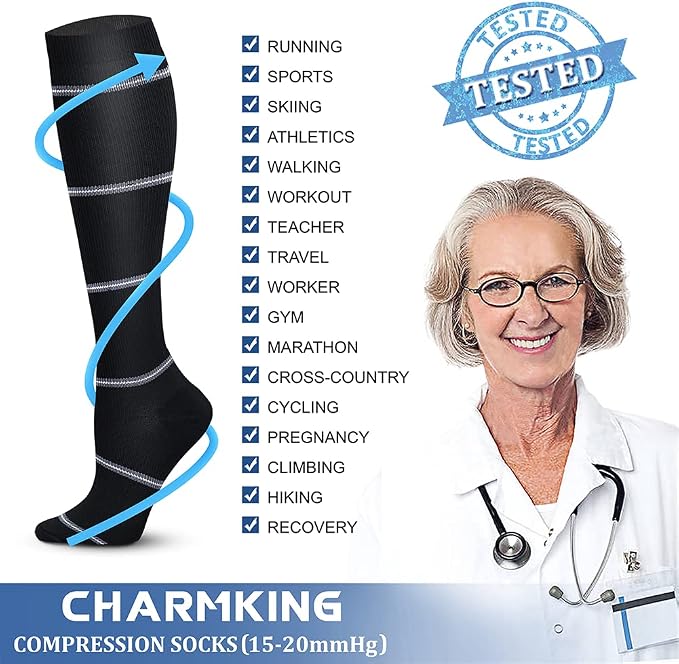 CHARMKING 6 Pairs-Compression Socks for Women & Men Circulation Best Support for Nurses, Running, Athletic,Flight Travel - Image 5