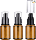 Segbeauty 1oz Frosted Empty Glass Pump Bottle Dispensers, 3 Pack 30ml Travel Size Pump Bottles, Reusable Lotion Container Foundation Bottle for Travel, Refillable Cosmetic Containers for Women Amber by Segbeauty