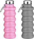 Collapsible Water Bottles,16oz Capacity Portable Reusable Silicone Water Bottle,Leak-proof,with buckle,foldable storage,Lightweight Durable for Fitness,Cycling,Sports,Camping,Hiking (Pink+Grey) by Unknown