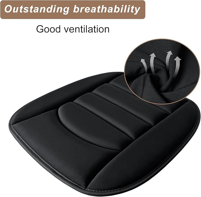 BOPUOVRE Memory Foam Car Seat Cushion Breathable Fabric | Non Slip Gel Universal Fit Car Truck Office Home 19 6x18x1 2 Inch Black - Image 3