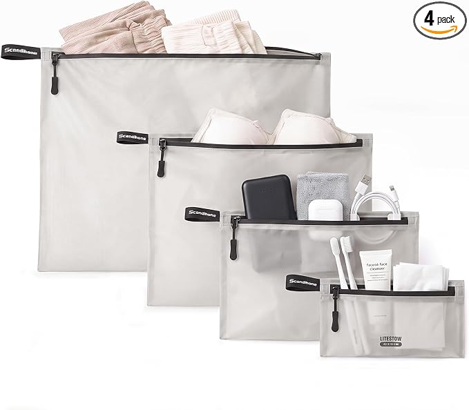 Ultralight Travel Organizer Bags, 4 Set Lightweight Zipper Pouches for Packing, Soft Packing Cubes for Carry-On Suitcase, Clothes, Underwear, Toiletries and Small Essentials, Mist Gray by BBCREATFASHION