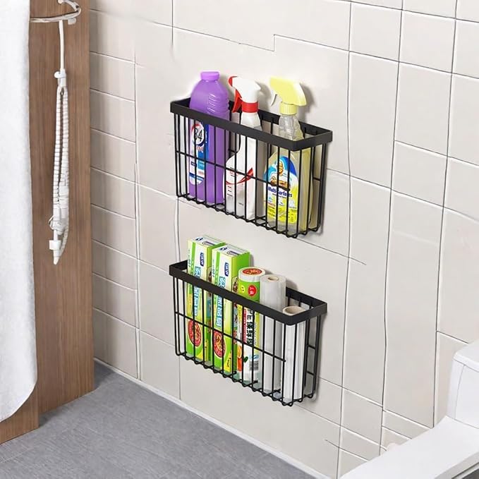 3 Piece Kitchen Cabinet Door Storage Box,Self Adhesive Wall Mounted Storage Boxes,Wardrobe/Bathroom/Refrigerator Small Items Organizer Storage Box (Black3) - Image 5