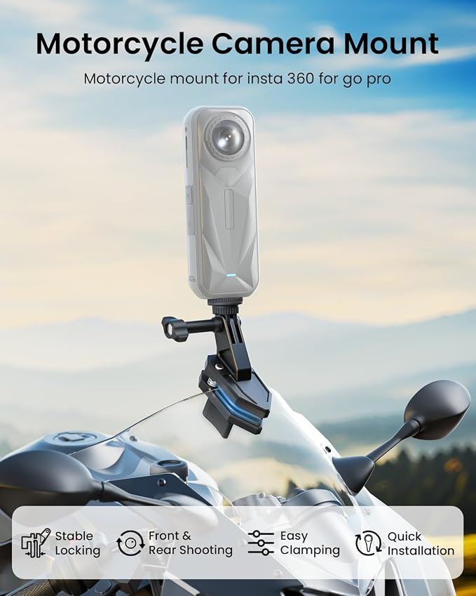 Motorcycle Windshield Clip Camera Mount for Insta360 X5 for GoPro | Motorcycle mount clamps for Insta360 X5/X4 accessories,for DJI Osmo action camera mounts,360 motorcycle kit outdoor shooting - Image 2
