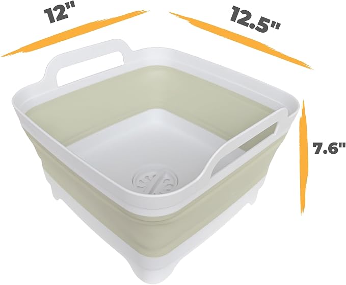 Collapsible Wash Basin for Baby Bottles - 2.4 Gallons Portable Wash Bin for RV Camping Sink, Space-Saving Dish Tub (Green) - Image 2