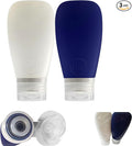 Travel Bottles for Toiletries, TSA Approved 3oz Leak Proof Silicone Refillable Squeeze Travel Size Containers BPA Free for Cleansers, Lotions, Shampoo 2pk (Navy Blue-White) by Lyob