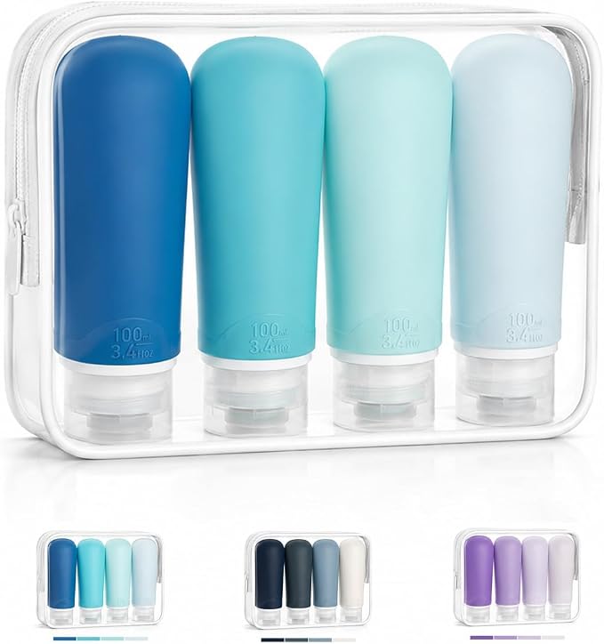INSFIT Travel Bottles for Toiletries, TSA Approved 3oz Travel Size Containers, BPA Free Leak Proof Squeezable Silicone Tubes for Shampoo Conditioner Lotion Body Wash with Labels by INSFITPortableTravelBottles
