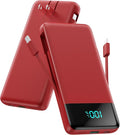 Portable Charger for iPhone,13800mAh Slim Power Bank with Built-in Cables & AC Wall Plug,All in One 4 Outputs USB C Fast Charging Battery Pack Travel Essential for iPhone 17/16/15/14,Android (Red) by AONIMI