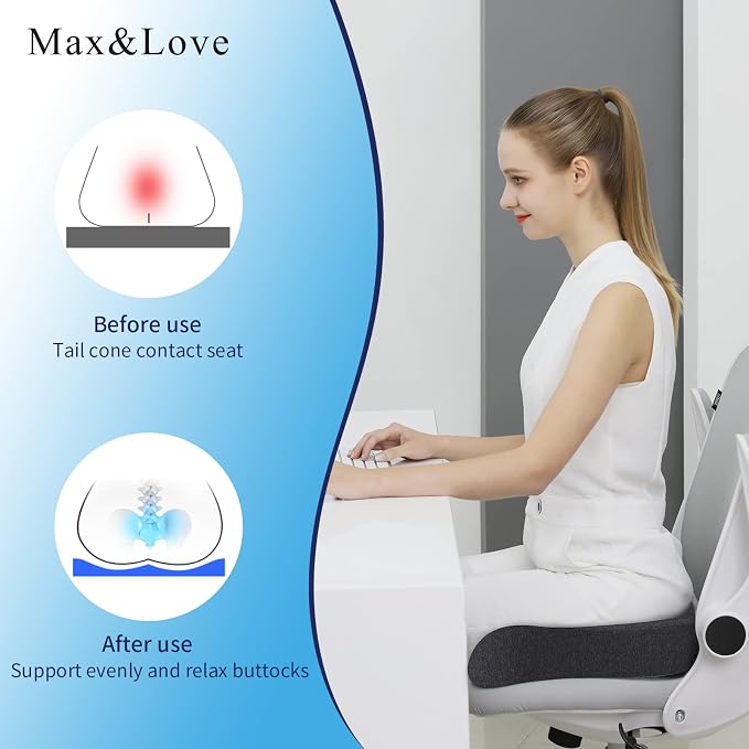 Memory Foam Seat Chair Cushion for Relieves Back Sciatica Pain Tailbone Pain Coccyx Degenerating Disc Orthopedic Osteoarthritis Prostate Cushion Low Back Pain Cushion Hip Shaping (Dark Gray) - Image 2