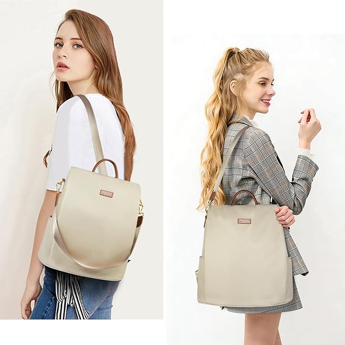 Anti Theft Backpack Purse for Women Convertible Nylon Backpack Beige | Hidden Back Zipper Opening, Compact Travel Size,Summer Purse, Daypack for College Work, Fits 13-inch laptop - Image 6