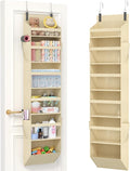 Lifewit 1 Pack Over the Door Organizer, 6 Section Clear Window Hanging Storage with 4 Side Pockets, Sturdy Anti Tilt 40 lbs Load Behind Door for Closet, Bedroom, Bathroom, Nursery, Dorm, Beige by Lifewit
