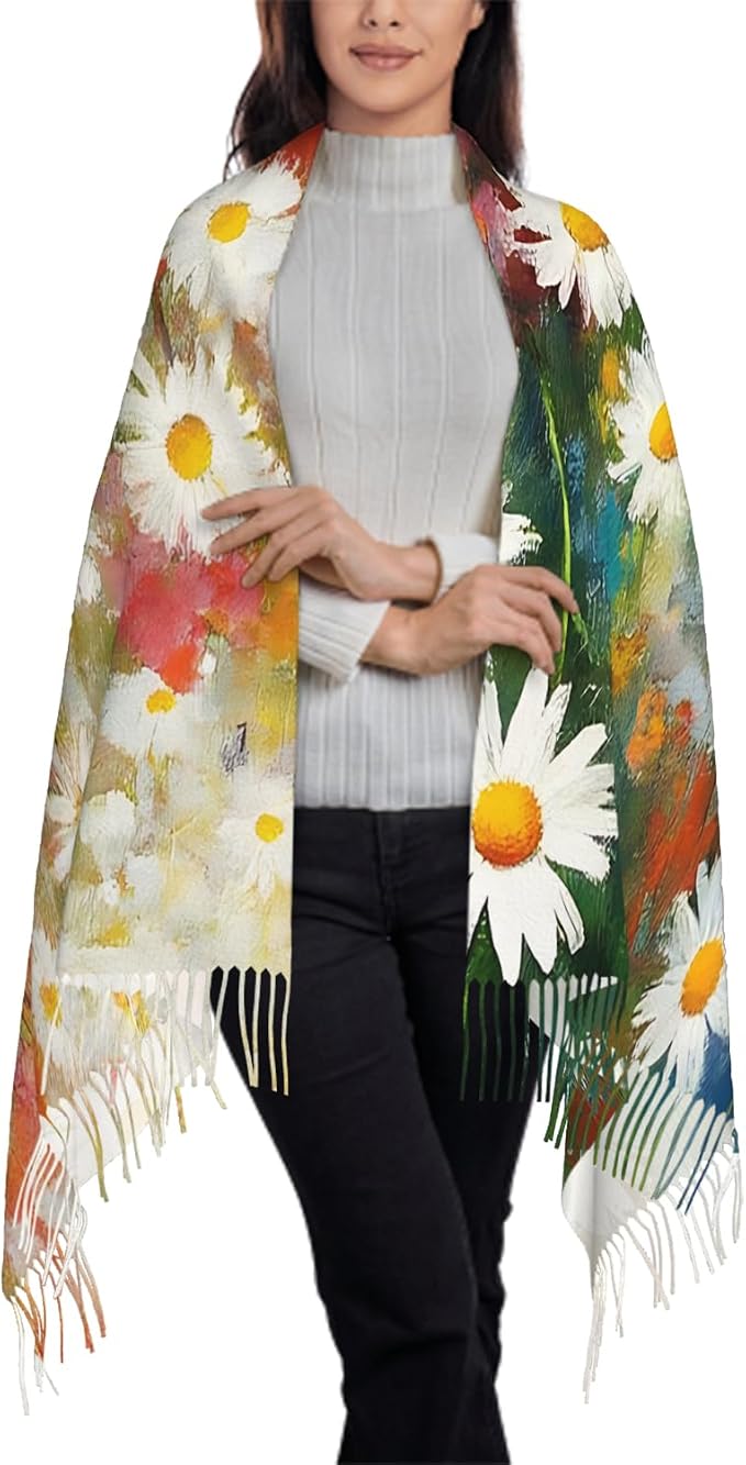 IBILIU Oversize Scarf for Women Floral Flower Purple Prune Color Scarf Tassel Scarves Fall Winter Shawl Wraps - 77.6 x 28.3in - Image 3