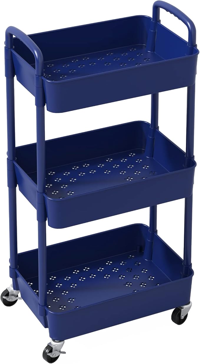 Sywhitta 3-Tier Plastic Rolling Utility Cart with Wheels for Storage,Blue | Multi-Functional Storage Trolley, for Office, Living Room, Kitchen, Bathroom,Movable Organizer,Space-Saving,Easy to assemble - Image 9