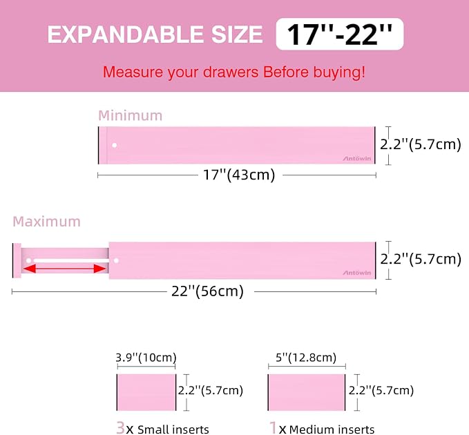 Expandable Bamboo Drawer Dividers Organizers, Drawer Separators Splitter, 17-22 inches Long Adjustable Spring-loaded Organizer for Large Utensil, Clothes, Tools(Pink) - Image 4