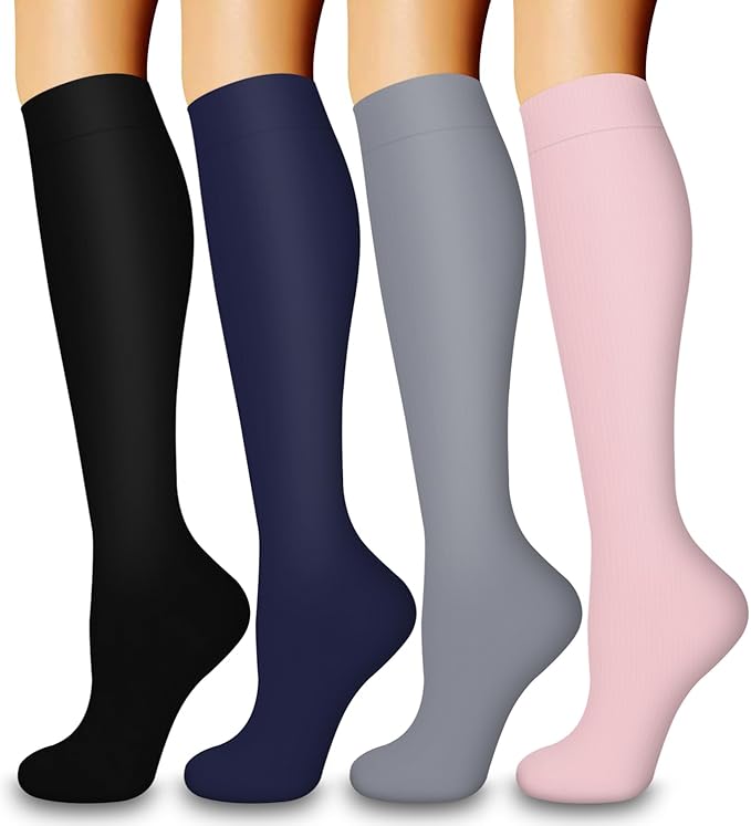 COOLOVER 4 Pairs Compression Socks for Women & Men Circulation 15-20mmHg -Best Support for Nursing, Athletic, Cycling, Flight by COOLOVER