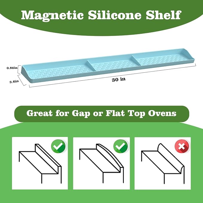 Stove Top Shelf 30 Inch - Silicone Material Magnetic Shelf for Stove -Blue | 3 Functional Partitions,Heat Resistant Kitchen Spice Rack Organizer - Image 2