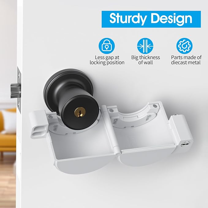 AST Adjustable Door Knob Cover with High Security Cylinder and 3 Brass Keys | Childproof Door Knob Cover with Lock, Lockout to Doorknob. Safety Cover for Faucet, Valve, Spigot. Prevent Access to Keyhole - Image 4