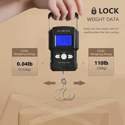 Luggage Scale Digital Suitcase Weighing Fish Portable for Travel | 2-Stage Precision, Max 110lb, Smart Tare, Backlit LCD, Lock Data, Handheld, Weight Suitcase with Hook, Travel, Fishing, Gifts - Image 4