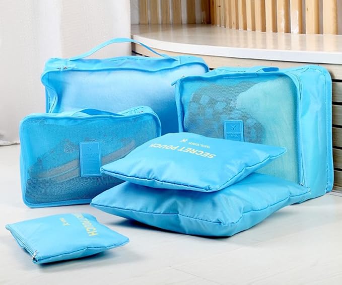 7 Set Packing Cubes, Travel Foldable Luggage Organizers Storage Bag Accessories Suitcase with Laundry Bag & Shoe Bag, Blue - Image 5