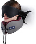 Travel Pillow, Neck Pillow Airplane for Long Flight Sleeping | Soft Supportive Foam, Head Pillow 3D Eye Mask & Seat Strap for 360°Support Head, Neck & Chin Travel Essentials Grey & Red by Bonairest