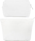 SOIDRAM 2 Pcs Corduroy Makeup Bag Large Cosmetic Bag Toiletry Bag Makeup Pouch Travel Bag Organizer Cute Makeup Brushes Aesthetic Accessories Storage Bag for Women White by SOIDRAM