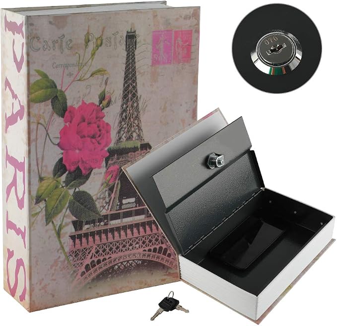 KYODOLED Diversion Book Safe with Key Lock, Secret Safe Metal Lock Box,Money Storage Collection Box,9.5" x 6.1" x 2.2" Paris Large by KYODOLED