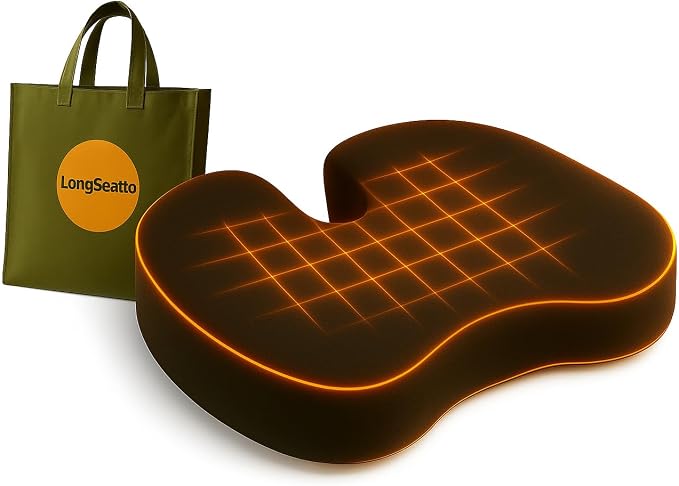 Premium Memory Foam Seat Cushion with Carrying Bag & Cooling Gel for Office Chair, Wheelchair, Travel, Car Seat, Gaming Chair for Coccyx & Tailbone Pain, Back Pain Relief, Sciatica Support by Unknown