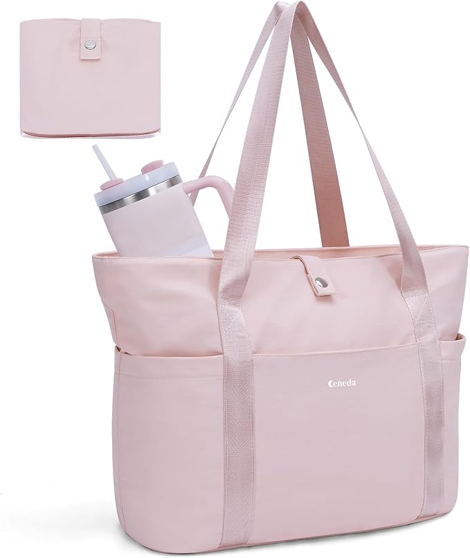 Ceneda Foldable Tote Bag for Women, Lightweight Work Bag with Dual Inner Cup Holders, Daily Handbag for Travel, Gym, Grocery | 40oz Tumbler Holder by CarryComfortCarryourBag