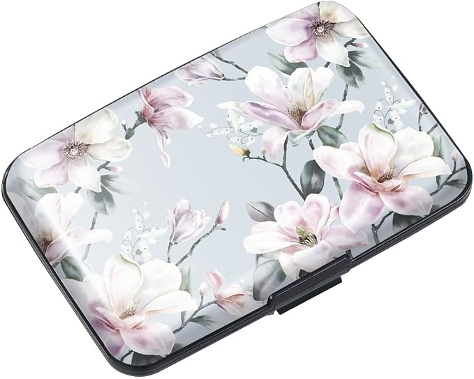 Coco Rossi Credit Card Holder RFID Aluminum Small Mini Wallet Women | Metal Wallet, Business Cards Holder, ID Case, Slim Sleeves, Womens Girls Gift, Carry Proof Wallets for Travel, Magnolia by Coco+Rossi