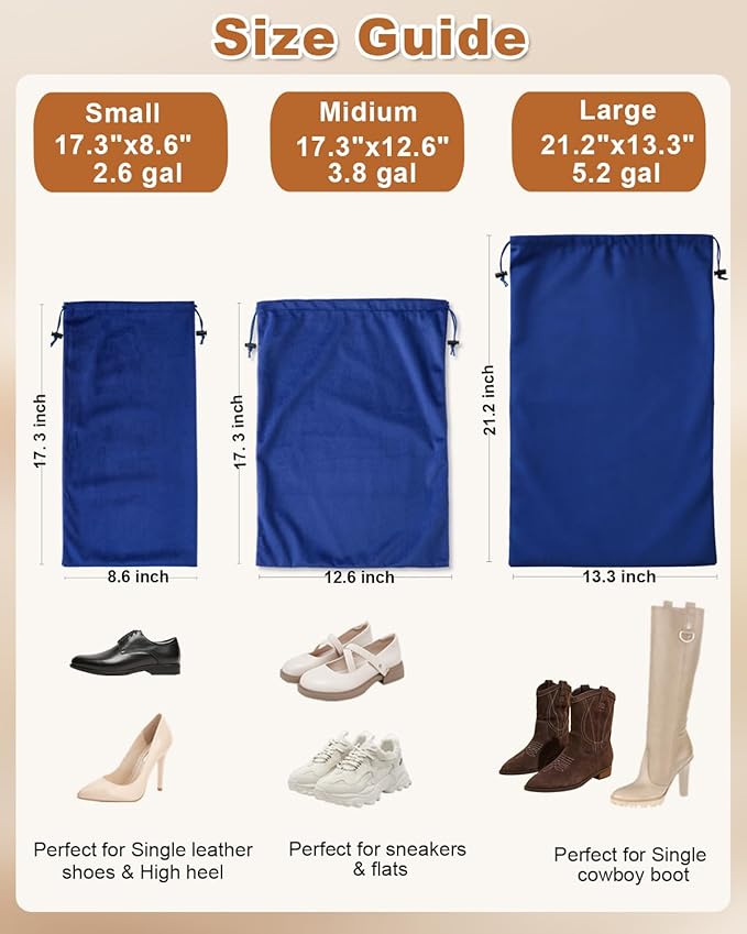 4 Pcs Shoe Bags for Travel, Large Boot Bag, Palace Blue, 21.2x13.3 Inch | Washable & Reusable Travel Shoe Bags, Dustproof Shoe Bags with Drawstring Closure, Suitable for Travel, Home Storage - Image 3