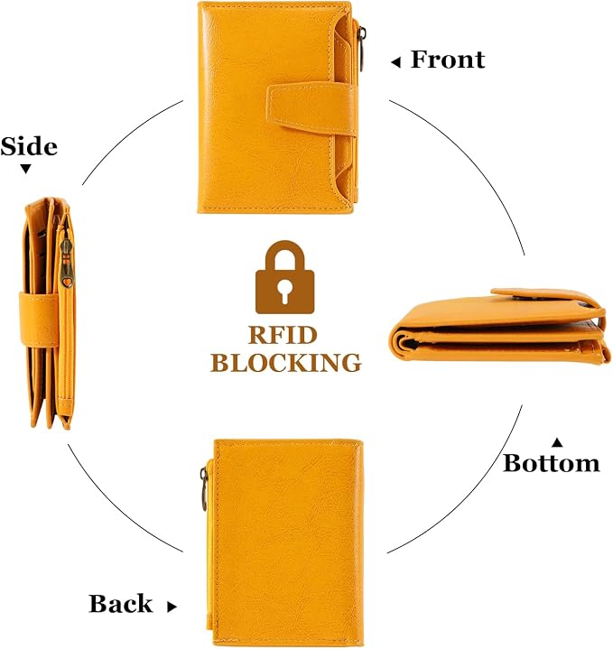 Small Wallet Women RFID Blocking Soft Leather Bifold Compact Card Holder Wallet for Women with Zipper Coin Pocket 4 ID Window - Image 4